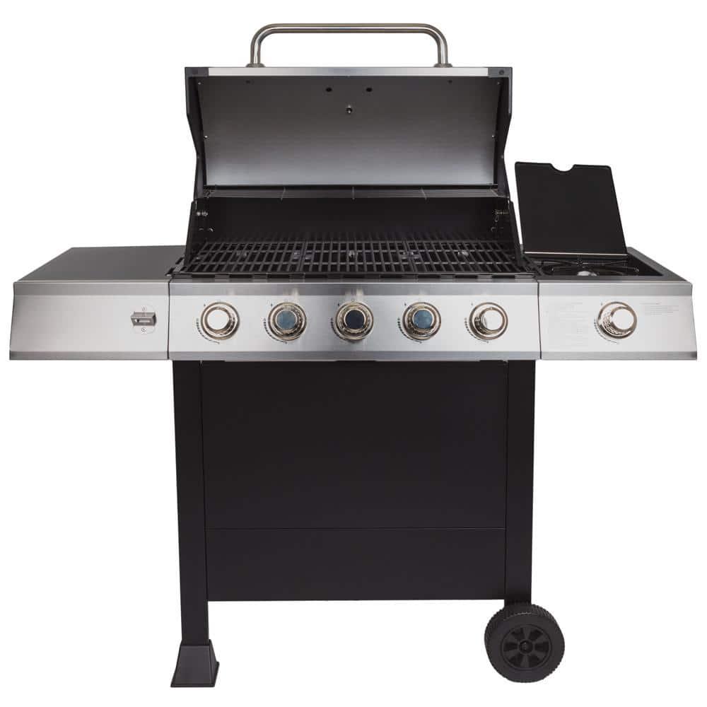 DynaGlo 5Burner Open Cart Propane Gas Grill in Stainless Steel with Side Burner