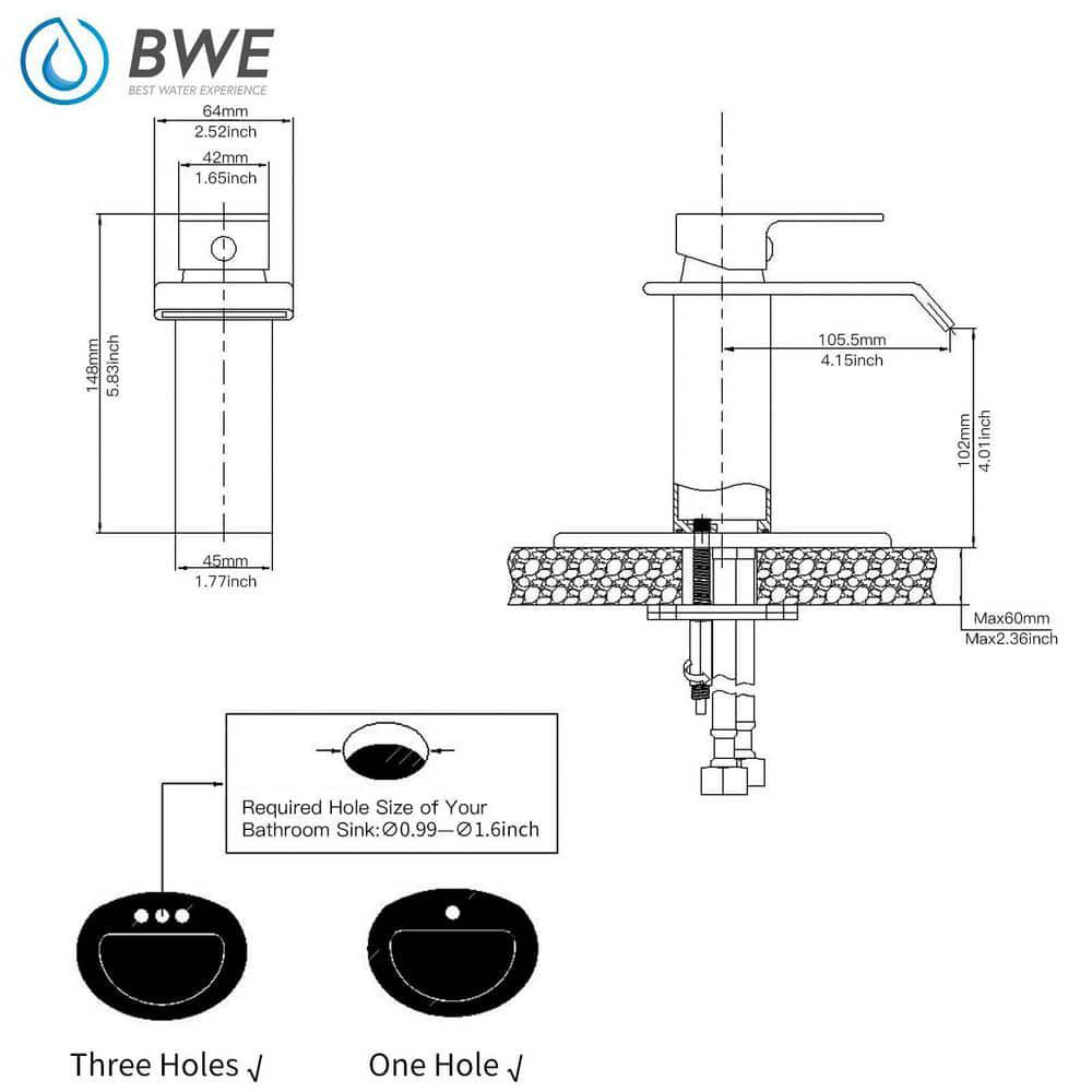 BWE Waterfall Single Hole SingleHandle LowArc Bathroom Faucet With Popup Drain Assembly in Brushed Gold