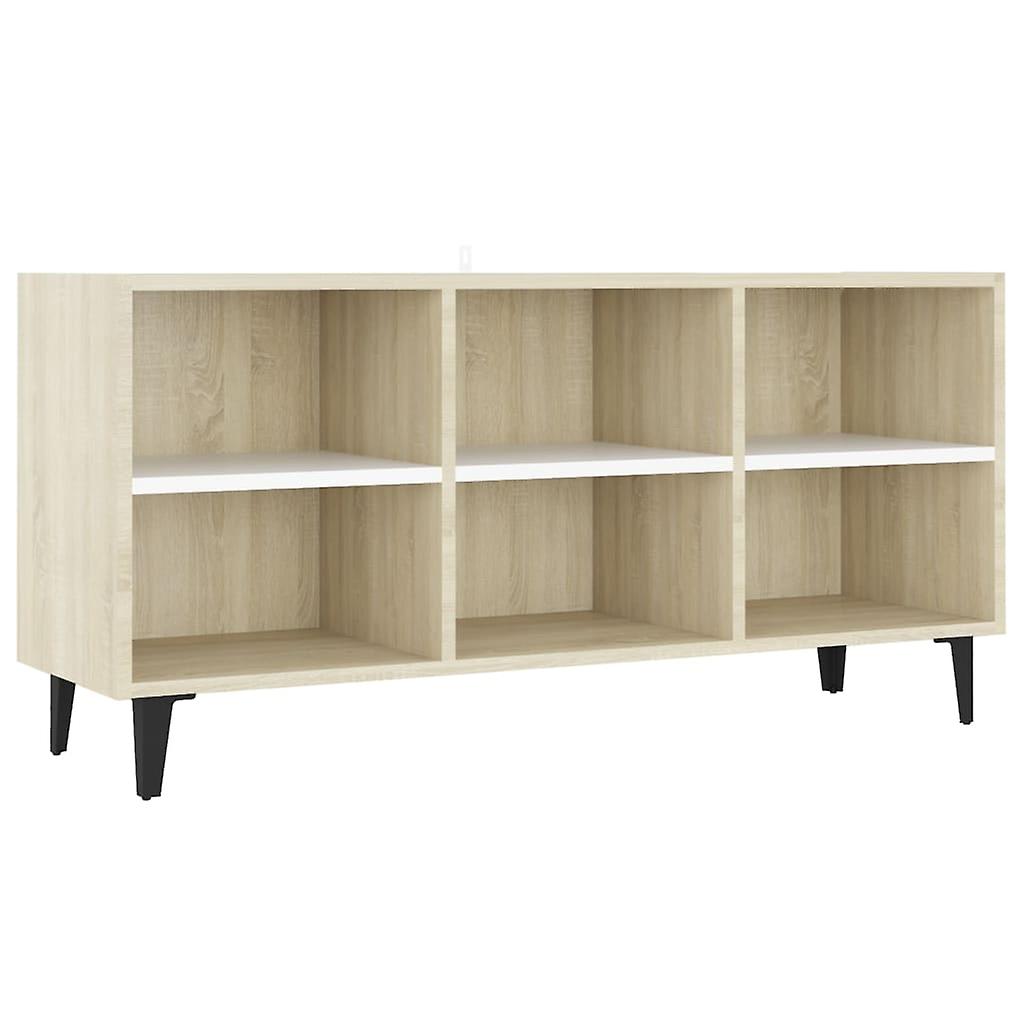 Tv Cabinet With Metal Legs White And Sonoma Oak 103.5x30x50 Cm