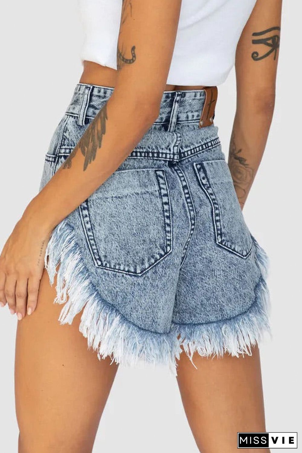 Dark Acid Wash Raw Hem Jean Shorts