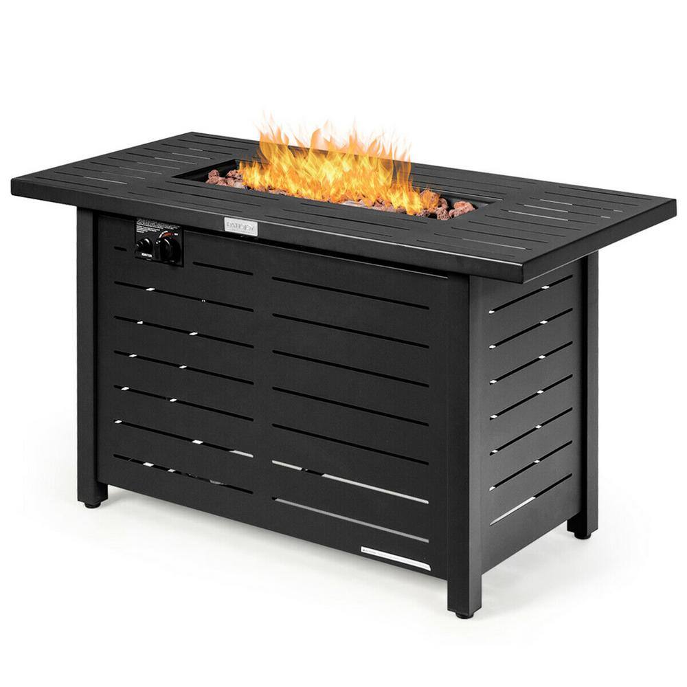 Gymax 42 in. Rectangular Metal Propane Gas Fire Pit 60000 Btu Heater Outdoor Table WCover GYM05173