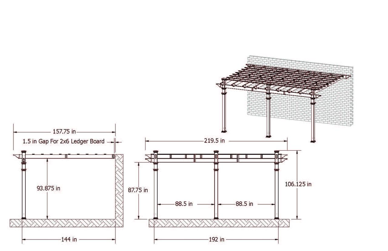 Vita Valencia 12 ft x 16 ft White Vinyl Attached Pergola, VA42086