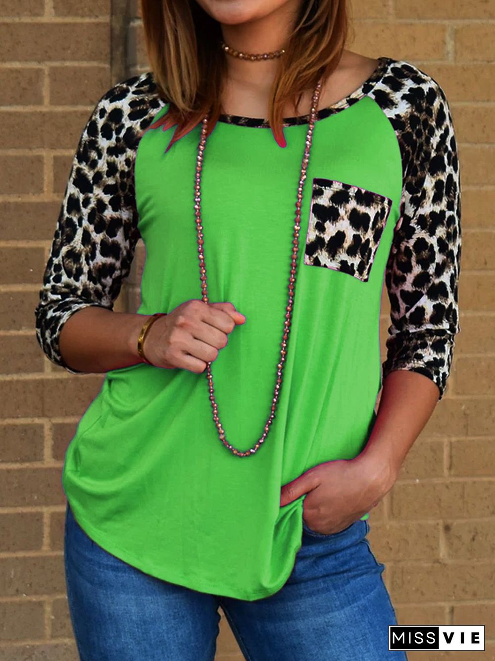 Printed Crew Neck Leopard Casual T-shirt