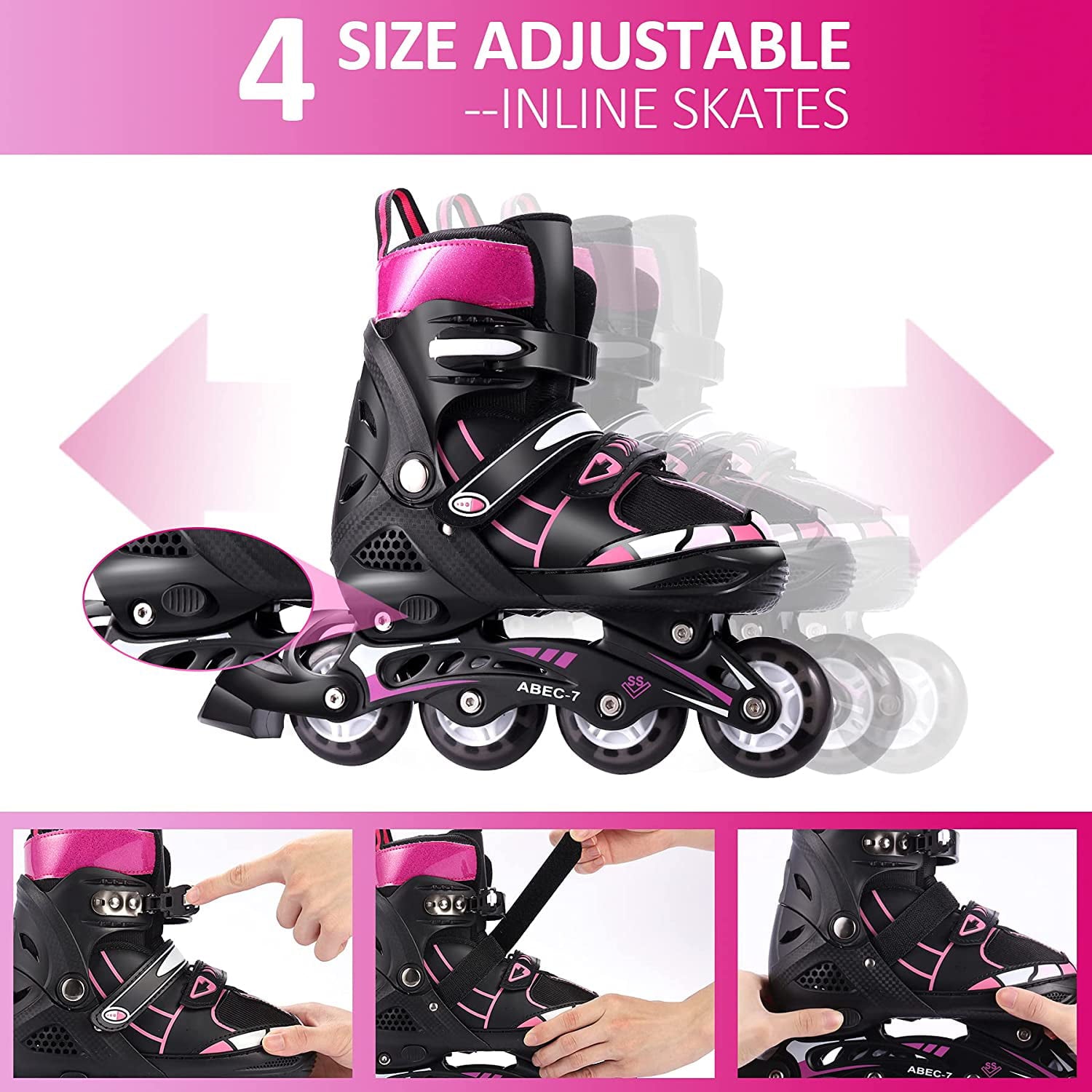 Adjustable Blades Inline Skates with Light up Wheels Beginner Artificial Leather Rollerblades Fun Illuminating Roller Skates for Kids Boys and Girls