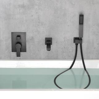 Miscool Oberlin Single-Handle Wall Mount Roman Tub Faucet with Swivel Tub Spout and Hand Shower in Matte Black SHSMDH10C030MBH