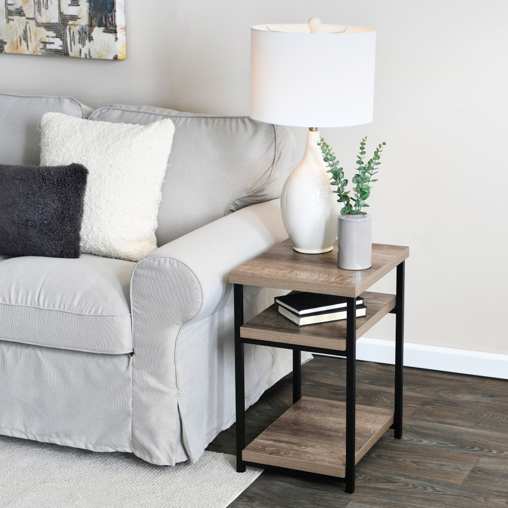 Jamestown Console Sofa Table Ashwood Rustic Wood Grain and Black Metal   Industrial   Side Tables And End Tables   by Household Essentials  Houzz