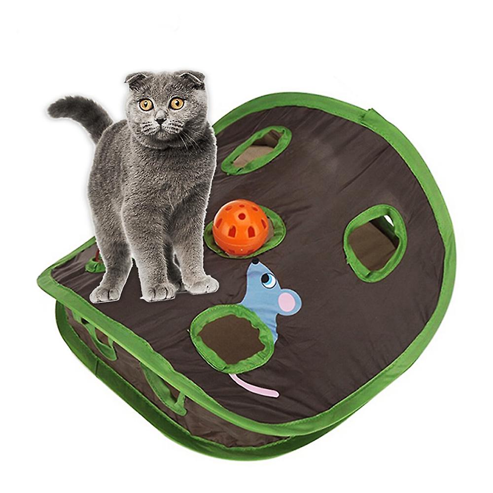 Hide And Seek Mouse Cat Toy 9 Holes Interactive Pet Cat Teaser Trainning With Bell Ball Folding Creative Multicolor