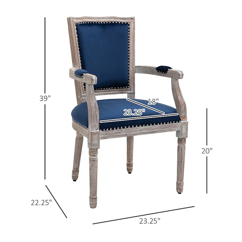 HOMCOM Vintage Dining Chair with High Back Thick Sponge Padded Seat and Section Armrest with Wood Frame Blue