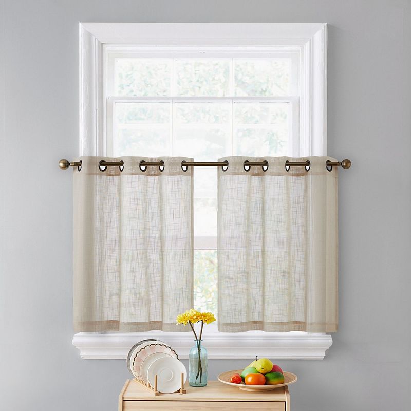 THD Serena Faux Linen Textured Semi Sheer Grommet Cafe Curtain Tiers， Set of 2