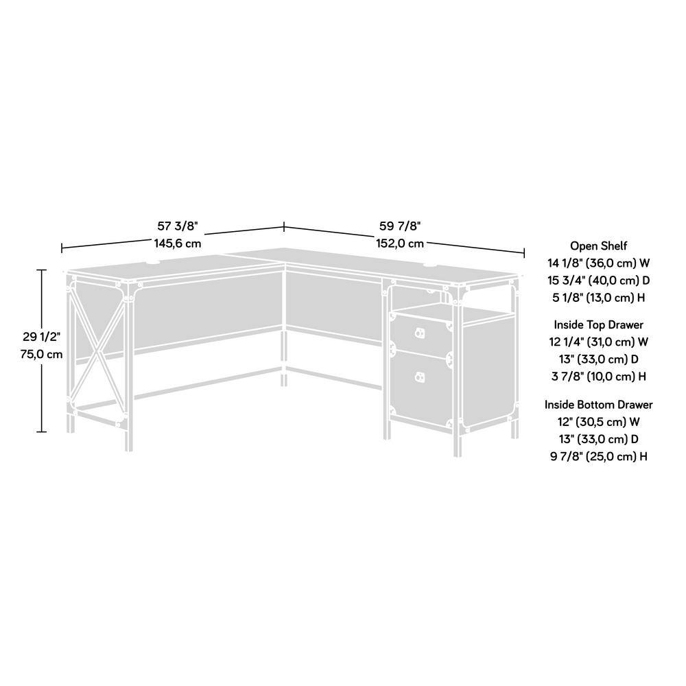 SAUDER 60 in. L-Shaped Milled Mesquite 2 Drawer Computer Desk with File Storage 425908