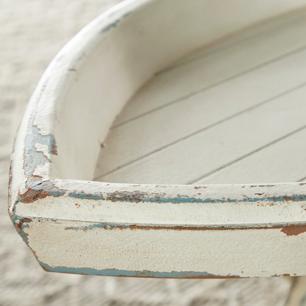 White Wood Coastal Accent Table with Oar Inspired Legs