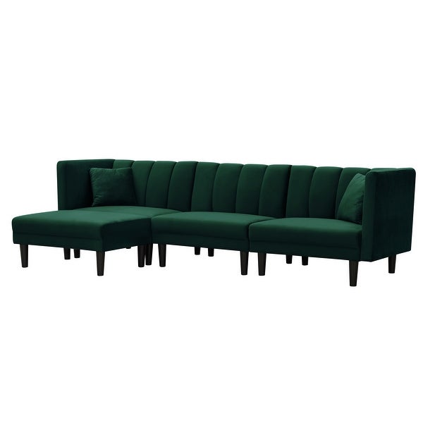 3-seater Sofa Reversible Sectional Sofa Furniture Sleeper Upholstered Chaise with Detachable Armrests and Velvet 2 Pillows