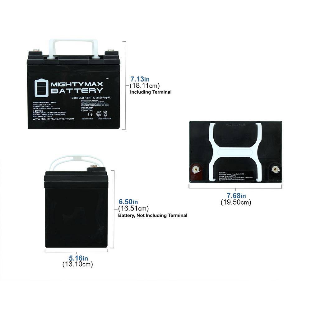 MIGHTY MAX BATTERY 12-Volt 35 Ah SLA (Sealed Lead Acid) AGM Internal Medical Mobility Replacement Battery (2-Pack) ML35-12INTMP2