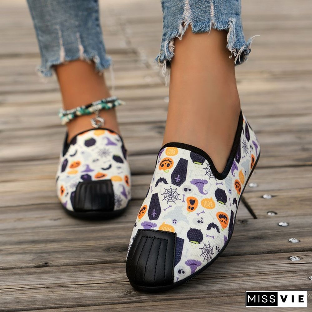 Halloween Purple Casual Patchwork Printing Round Comfortable Flats Shoes