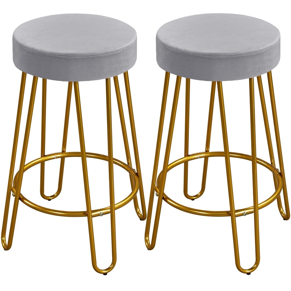 Yaheetech 2PCS Upholstered Counter Stools with Round Backless Seat