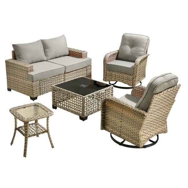 XIZZI 6Piece Patio Furniture Wicker Conversation Set with Swivel Chair