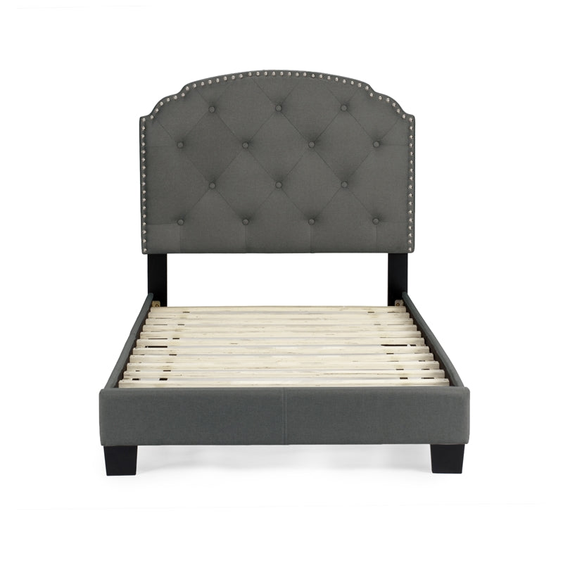 Poundex F9572T Upholstered Bed Frame with Slats in Charcoal Burlap Fabric - Twin Size