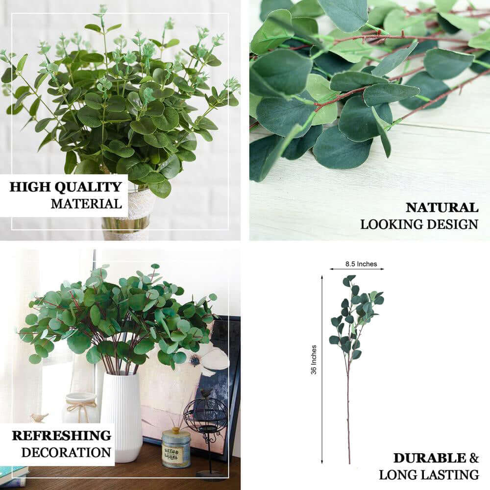 2 Bushes Artificial Eucalyptus Branches, Faux Plant Stems 36