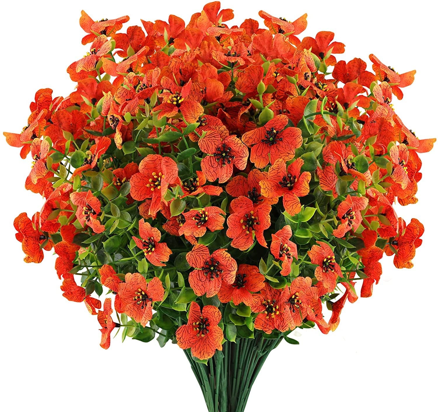 GRNSHTS 6 Bundles Artificial Flowers UV Resistant Fake Plants Outdoor Faux Plastic Flowers Garden Window Box Porch Home Decor (Orange Red)