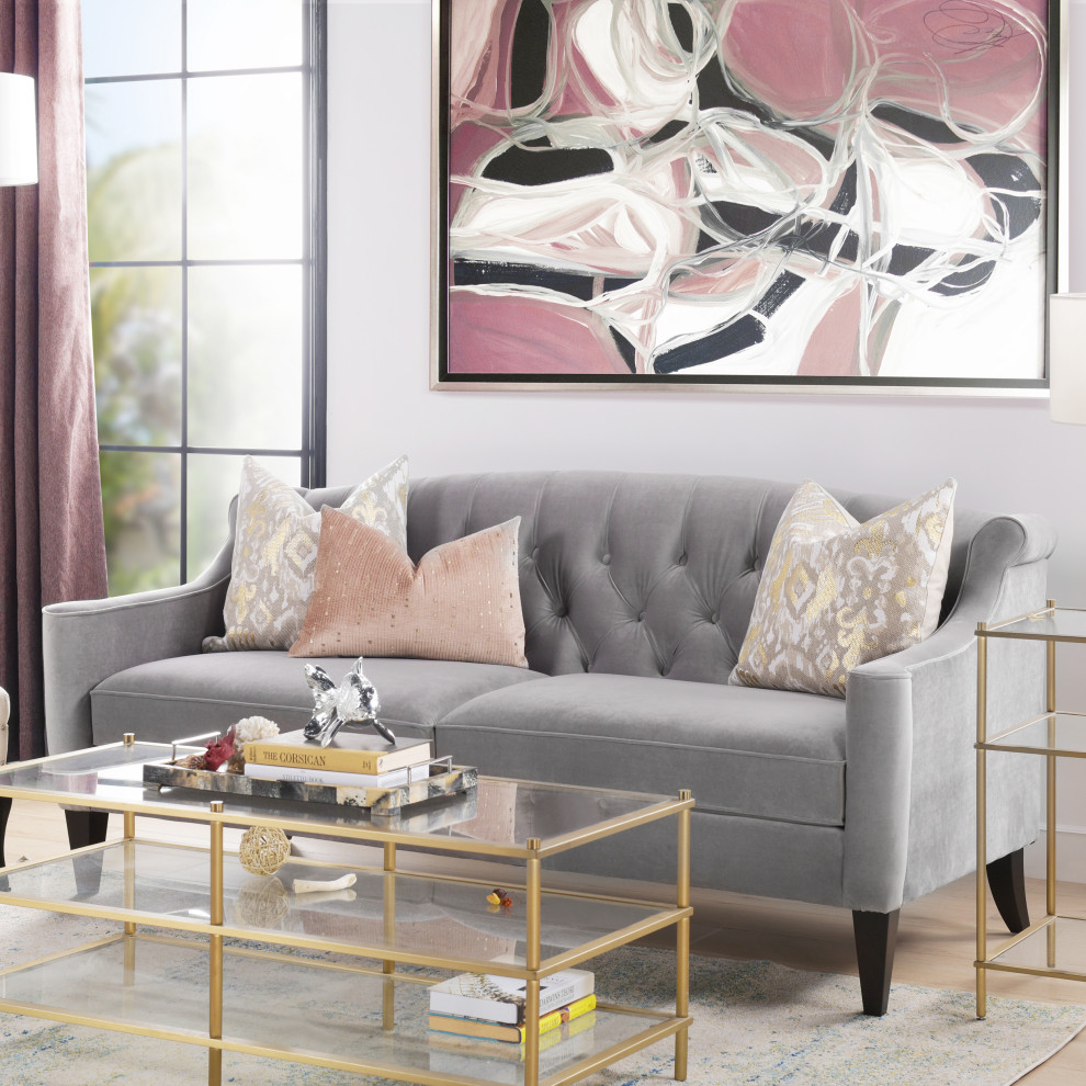 Ken 74 quotUpholstered Button Tufted Sofa   Transitional   Sofas   by Jennifer Taylor Home  Houzz