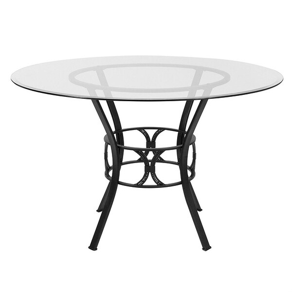 Round 48inch Clear Glass Dining Table with Black Metal Frame