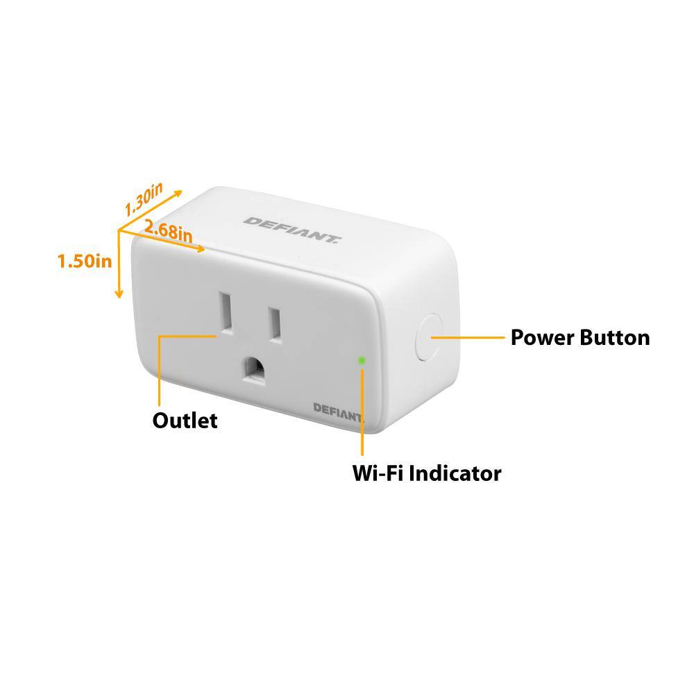 Defiant 15 Amp 120-Volt Smart Wi-Fi Bluetooth Plug with 1 Outlet Powered by Hubspace HPPA11AWB