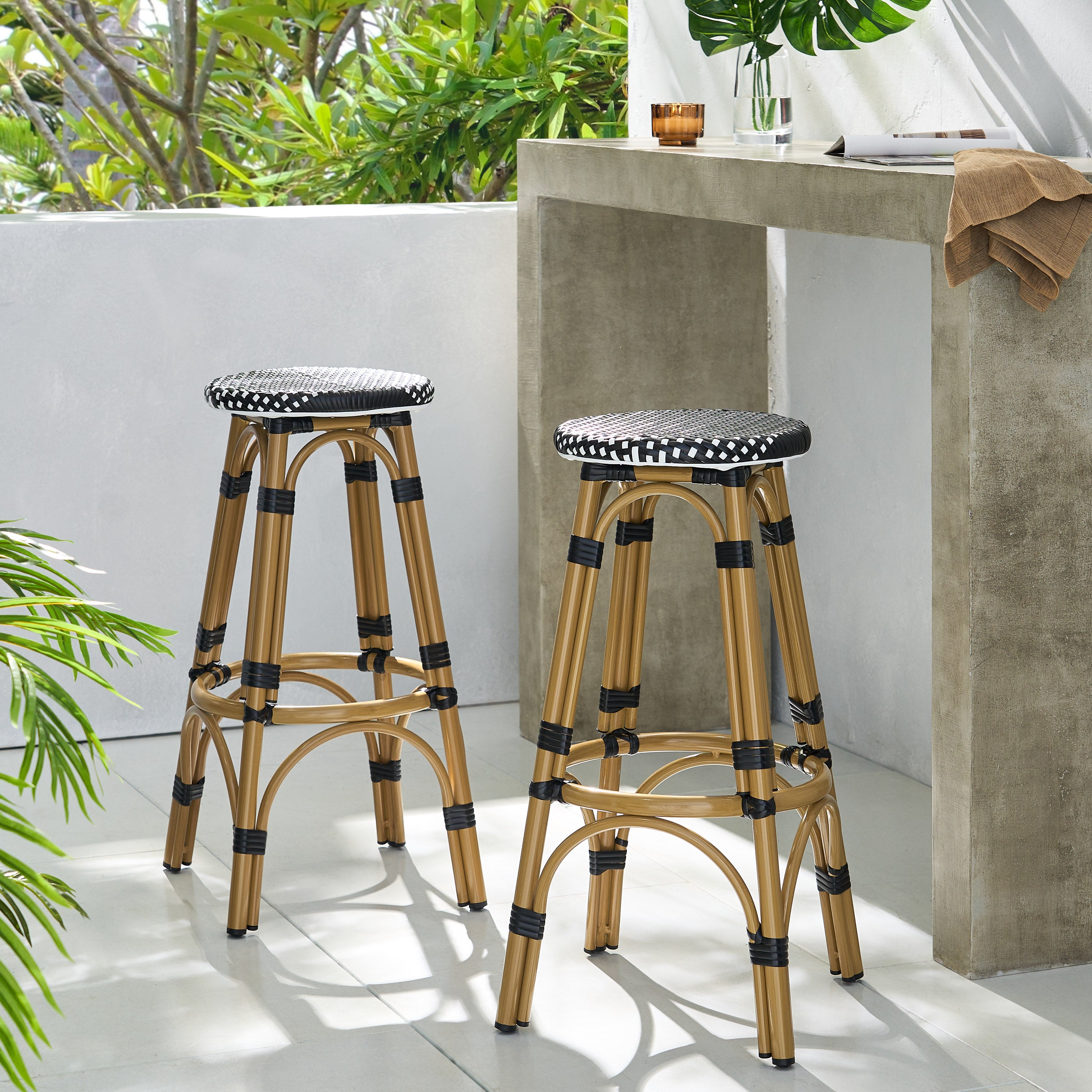 Dohney Outdoor French Aluminum 29.5 Inch Barstools, Set of 2