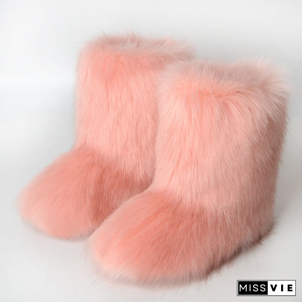 Fashion Casual Fur Boots Plus Velvet Ski Boots