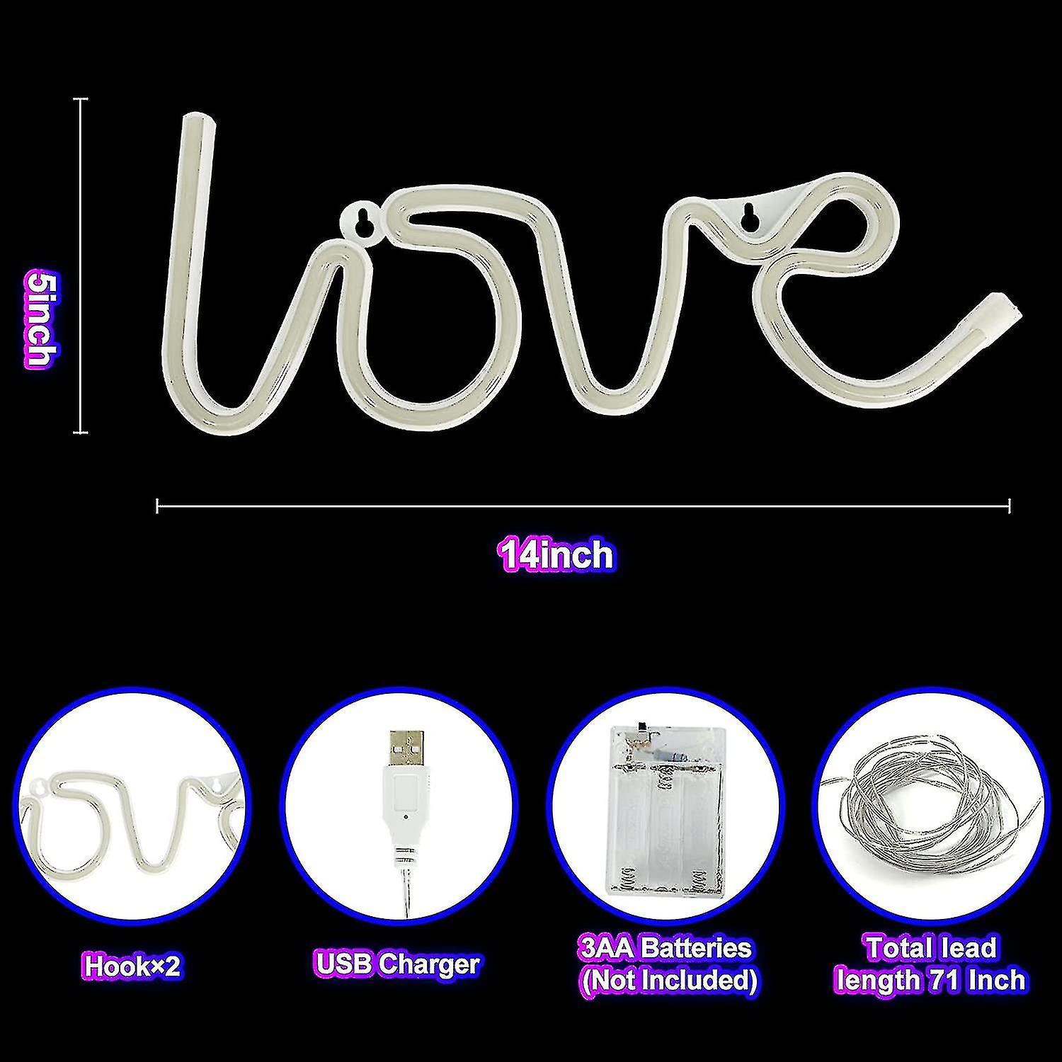 Love Light Neon Lights Signs For Bedroom， Usb Or Battery Led Neon Wall Signs Aesthetic Light Up Signs For Kids School Gift Home Bedroom Birt