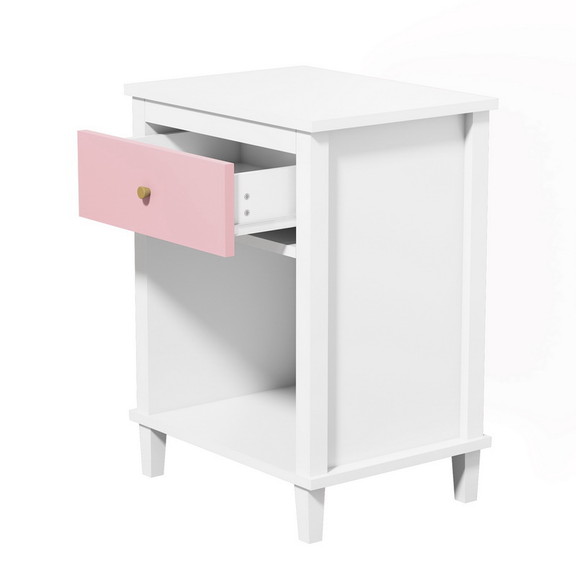 Wooden Nightstand with One Drawer One Shelf for Ki...