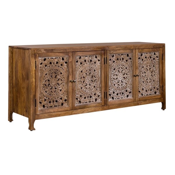 Marisol Weathered Honey 74 Inch 4 Door Accent TV Stand