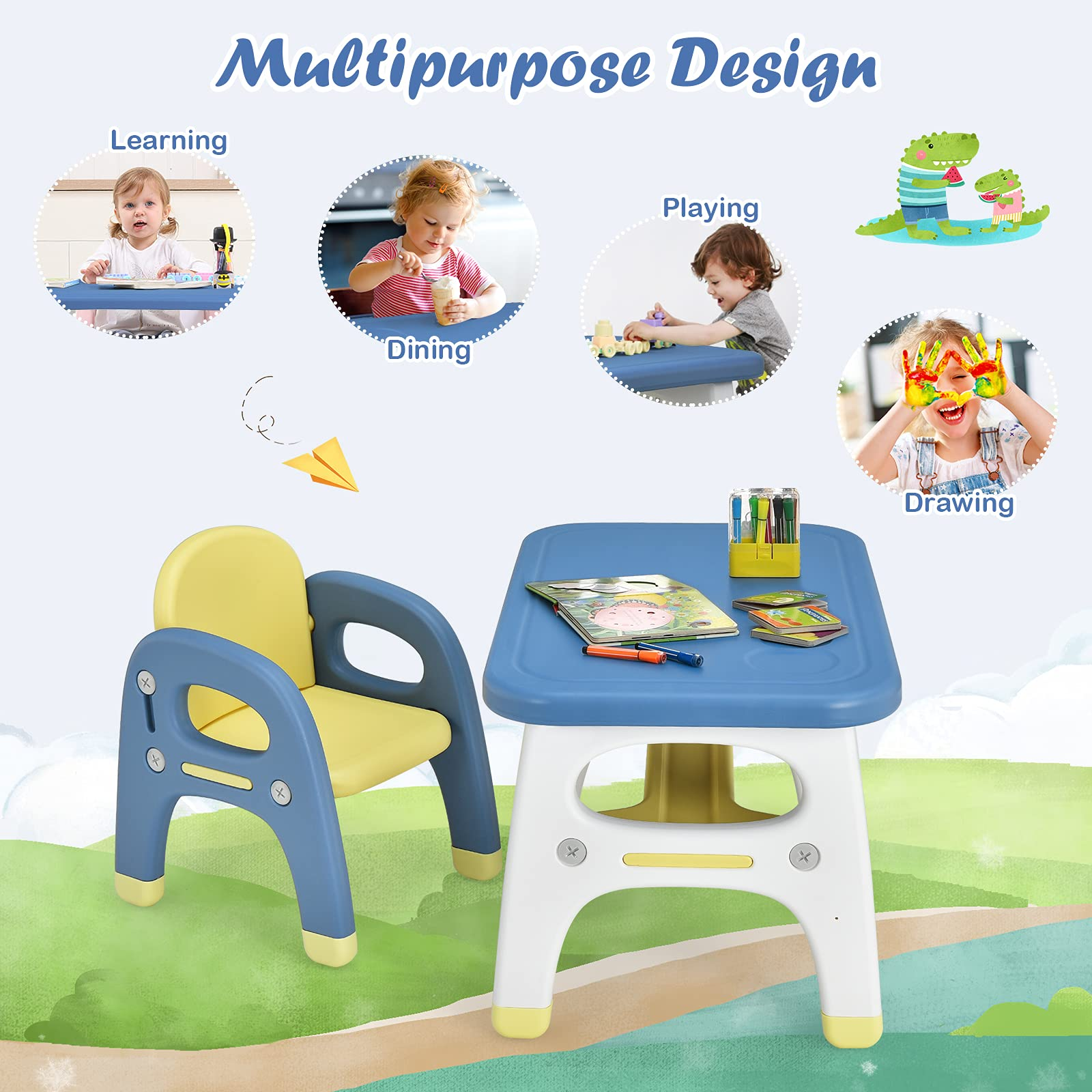 Costzon Kids Table and Chair Set w/Montessori Toys, Kids Activity Table w/Storage Shelf