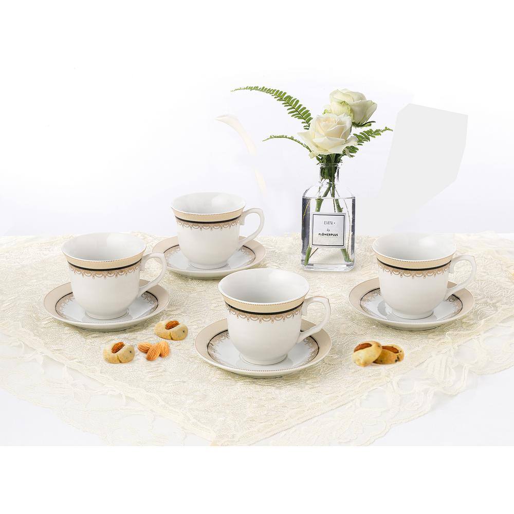 Lorren Home Trends Lorren Home 8 oz. Gold and Black Tea and Coffee Porcelain (Set of 4) Dalilah-4