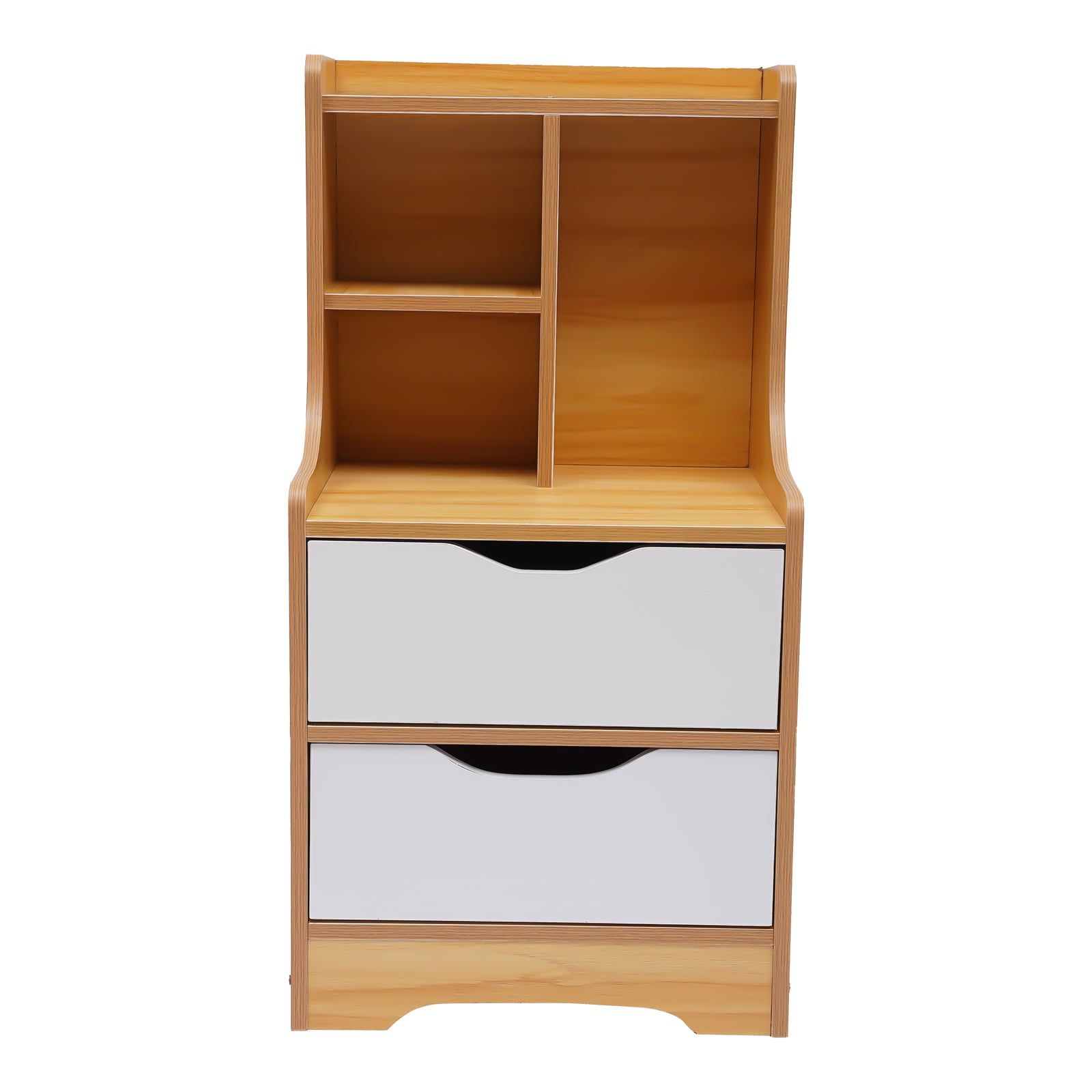 Oukaning  Modern Wood Nightstand Side Furniture with 2 Drawers and Storage Shelves Wood Color