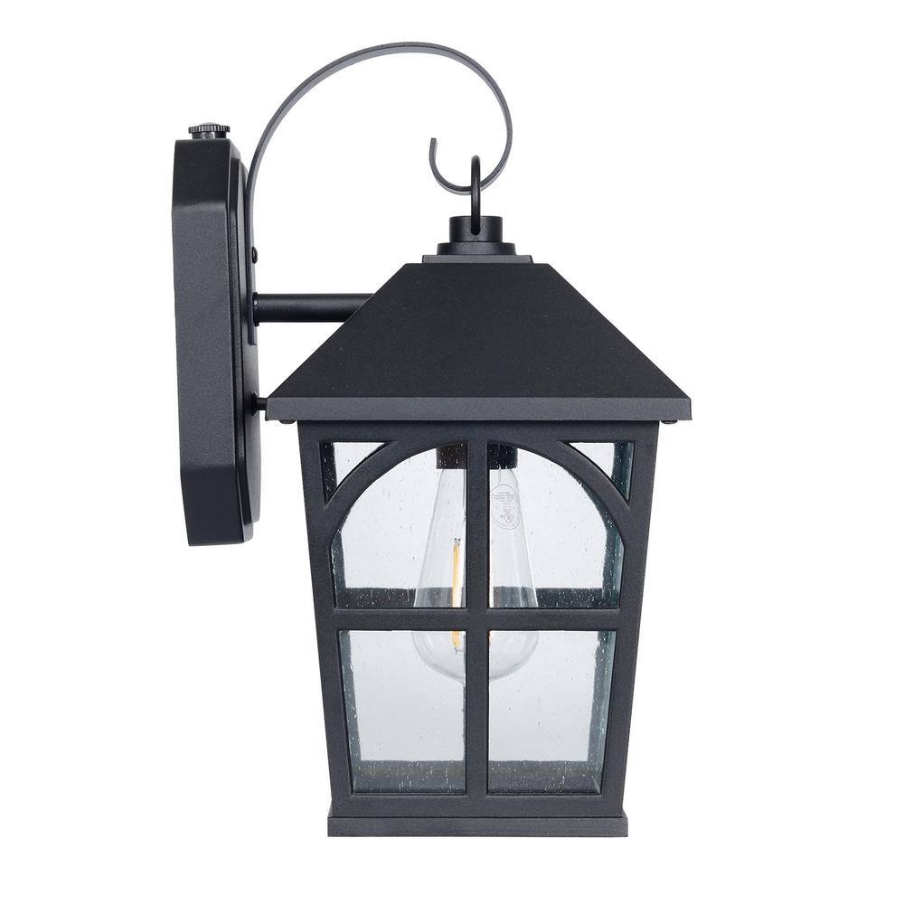 Honeywell 1-Light Black Integrated LED Outdoor Square Wall Lantern Sconce with Dusk to Dawn Sensor SS00AD010800