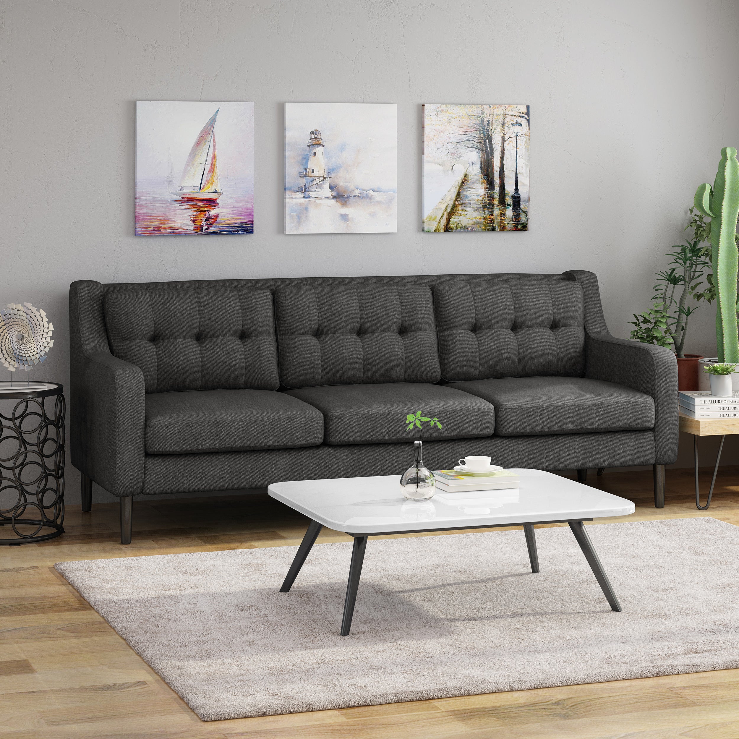 Daelynn Tufted Fabric 3 Seater Sofa