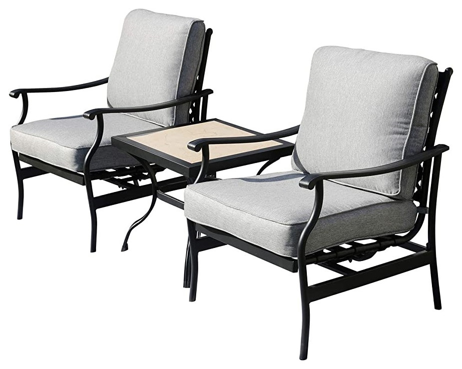 3 Pieces Modern Patio Set  Padded Cushioned Chairs for Extra Comfort  Gray   Tropical   Outdoor Lounge Sets   by Decor Love  Houzz