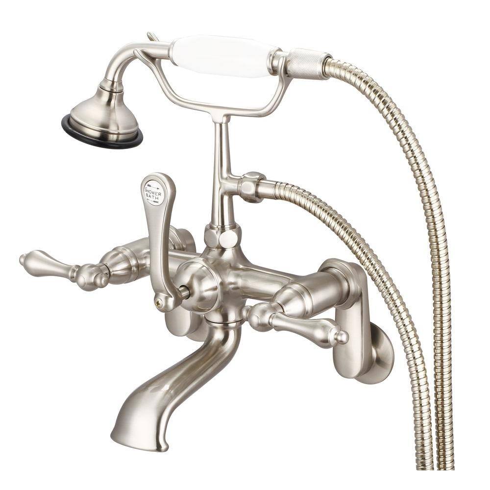 Water Creation 3-Handle Vintage Claw Foot Tub Faucet with Lever Handles and Hand Shower in Brushed Nickel F6-0009-02-AL