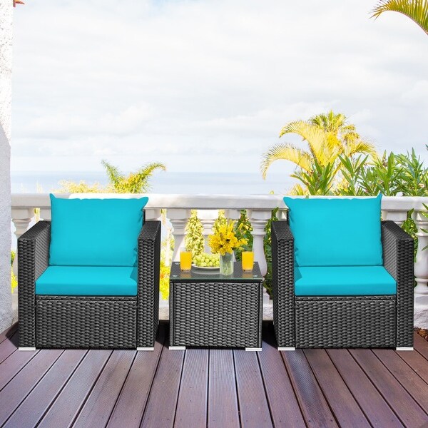 3 Pieces Patio wicker Furniture Set with Cushion