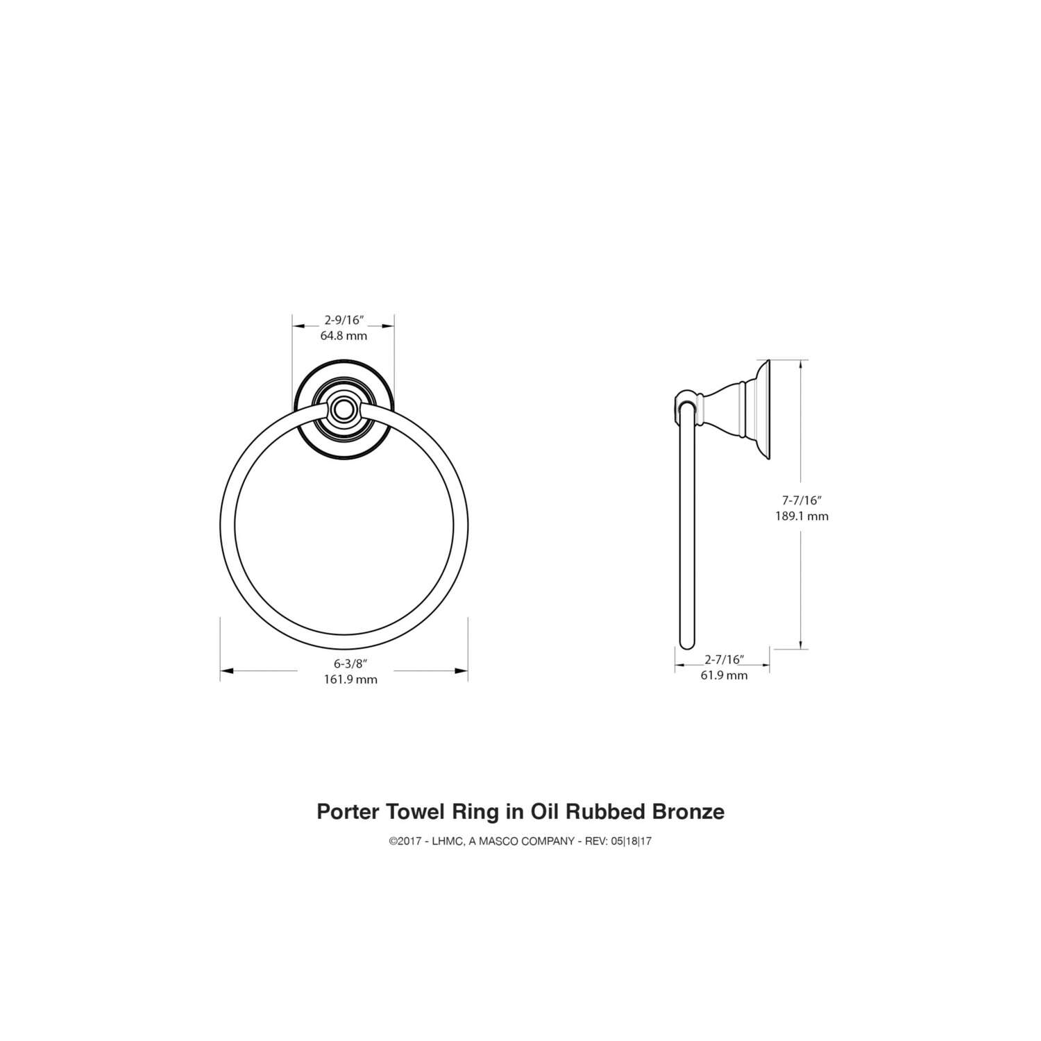 Delta Porter Oil Rubbed Bronze Towel Ring Die Cast Zinc