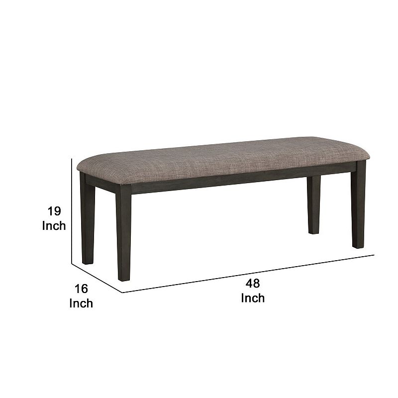 Rectangular Style Wooden Bench with Fabric Upholstered Seat， Gray and Beige