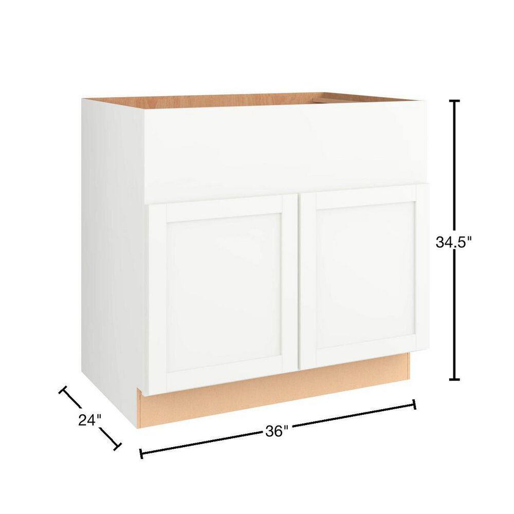 Hampton Bay Courtland Polar White Finish Shaker Stock Assembled Apron Front Sink Base Kitchen Cabinet 36 in. x 34.5 in. x 24 in. SBD36-CSW