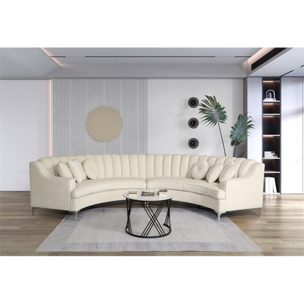 Legend Vansen 141 quotCurved Symmetry Modern Velvet Sectional Sofa in Cream   Midcentury   Sectional Sofas   by Homesquare  Houzz