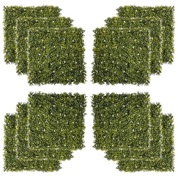 Outsunny 12PCS 20 x 20 Artificial Boxwood Panels Milan Leaf Grass Privacy Fence Screen Topiary Hedge Plant Greenery Wall