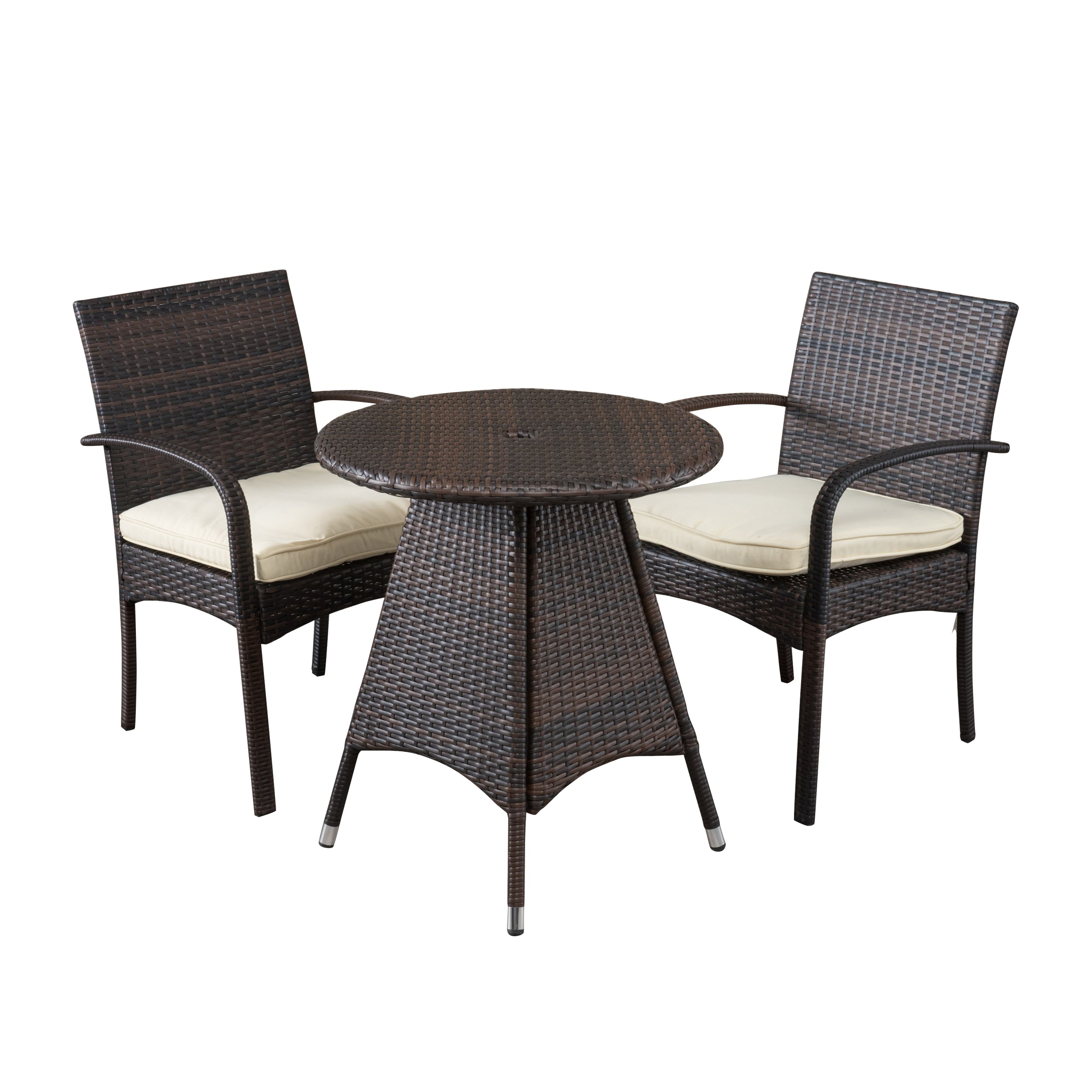 Carmela Outdoor 3pc Multibrown Wicker Bistro Set