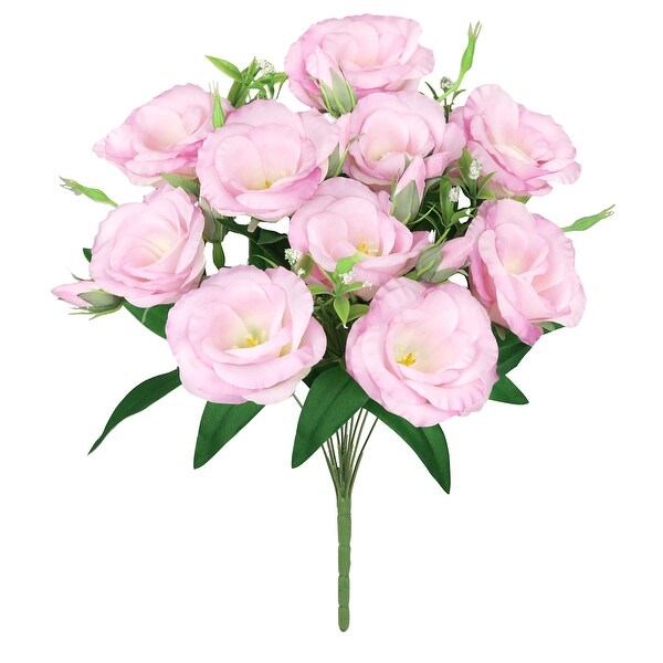 Set of 2 Pink Artificial Lisianthus Prairie Flower Stem Bush Bouquet 19in