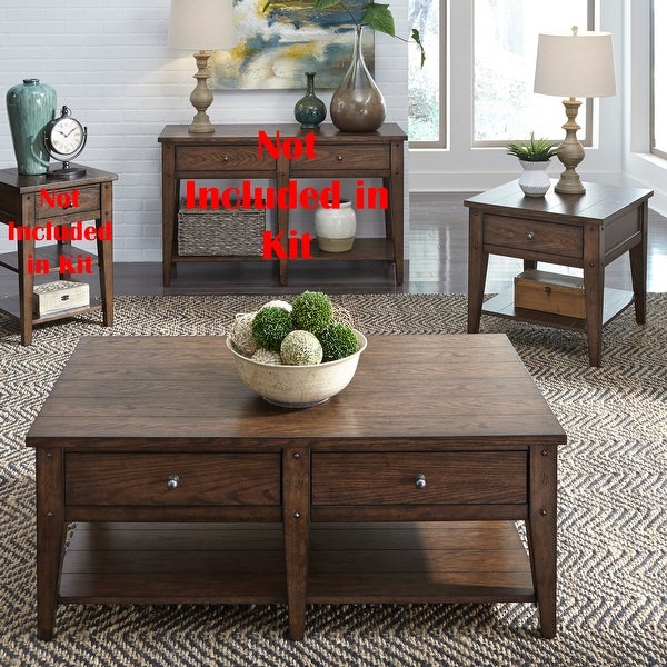 Lake House Rustic Brown Oak 3 Piece Set (1-Cocktail 2-End Tables)