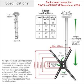 Barkan a Better Point of View Barkan 29 in. to 65 in. Full Motion - 3 Movement Flat  Curved TV Ceiling Mount White  Black Telescopic Adjustment 3500.W