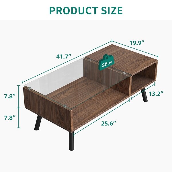 Glass Coffee Table with Storage Shelf