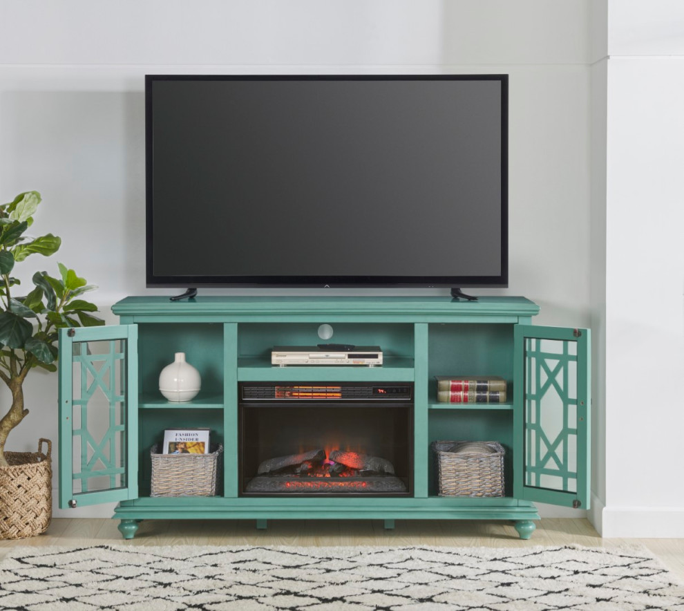 Elegant 2 Door TV Stand With Fireplace   Traditional   Entertainment Centers And Tv Stands   by Martin Svensson Home  Houzz